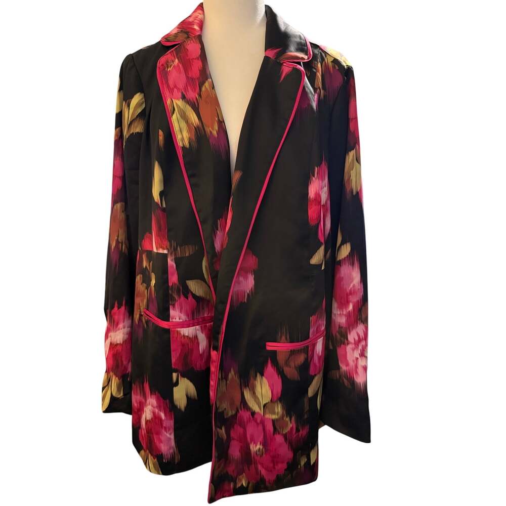Torrid Black Pink Floral Satin Blazer Jacket, Statement, Plus Size 2XL 18/20